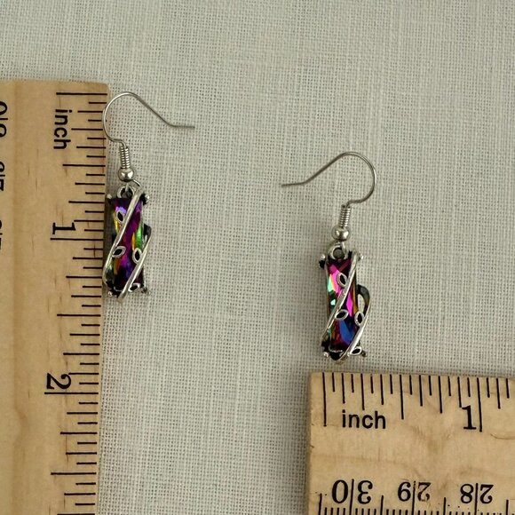 Multicolor Crystal Earrings Silver Plated Indie Festival Statement Boho Jewelry - Picture 4 of 9
